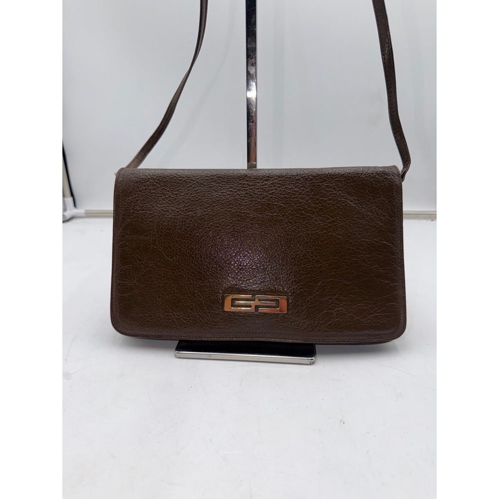 Gianni Bernini Vintage Leather Bag Gold Tone Logo Triple Compartment